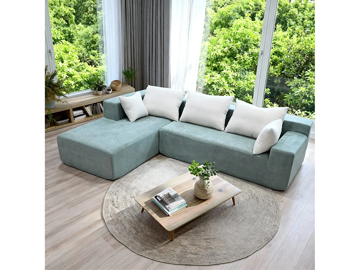 Coco Living Luna Hoekbank 3-zits - Saliegroen Wit Links - 267 X 175 X 70 Cm