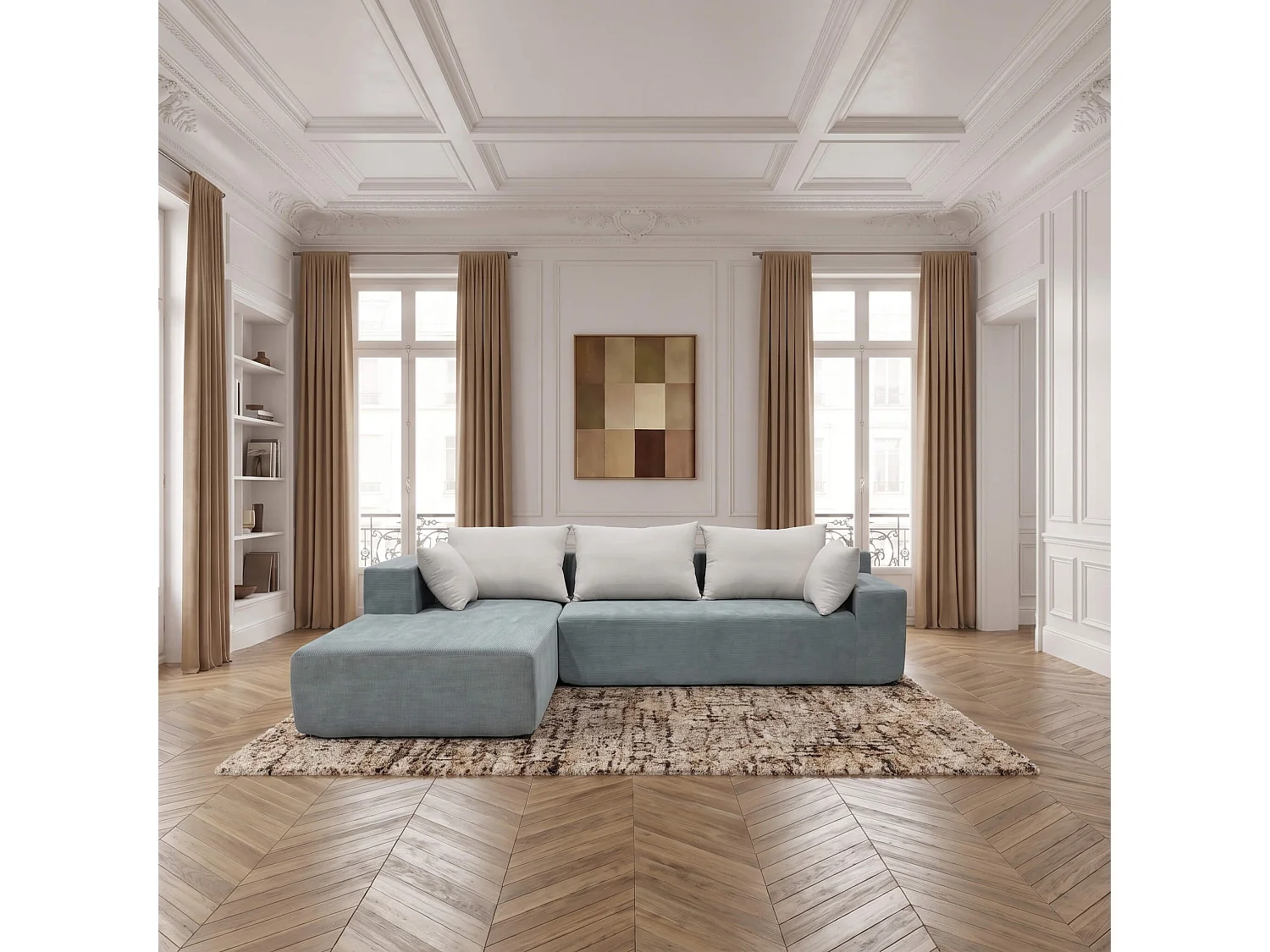 Coco Living Luna Hoekbank 3-zits - Saliegroen Wit Links - 267 X 175 X 70 Cm