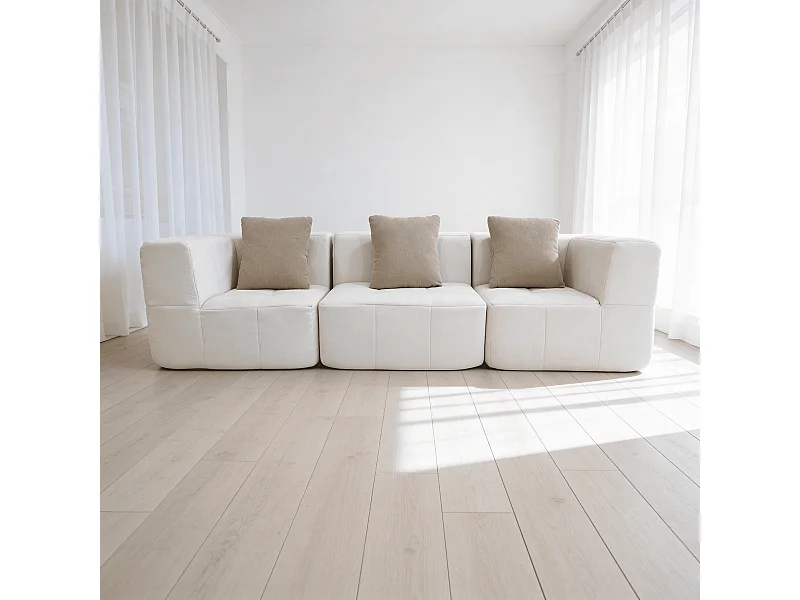 Canapé 3 places Eden Simple en flannelle - Blanc et beige