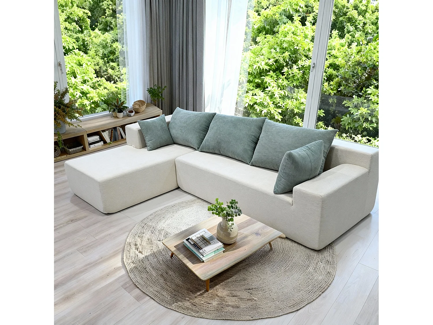 Wohnzimmersofa Luna 3-Sitzer - Weiß Salbei Links