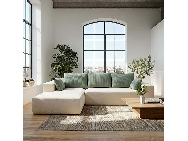 Wohnzimmersofa Luna 3-Sitzer - Weiß Salbei Links