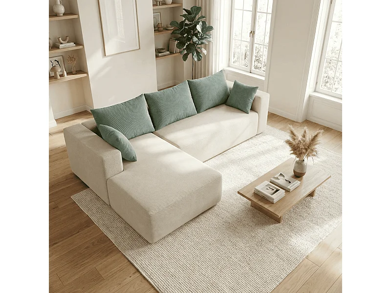 Wohnzimmersofa Luna 3-Sitzer - Weiß Salbei Links