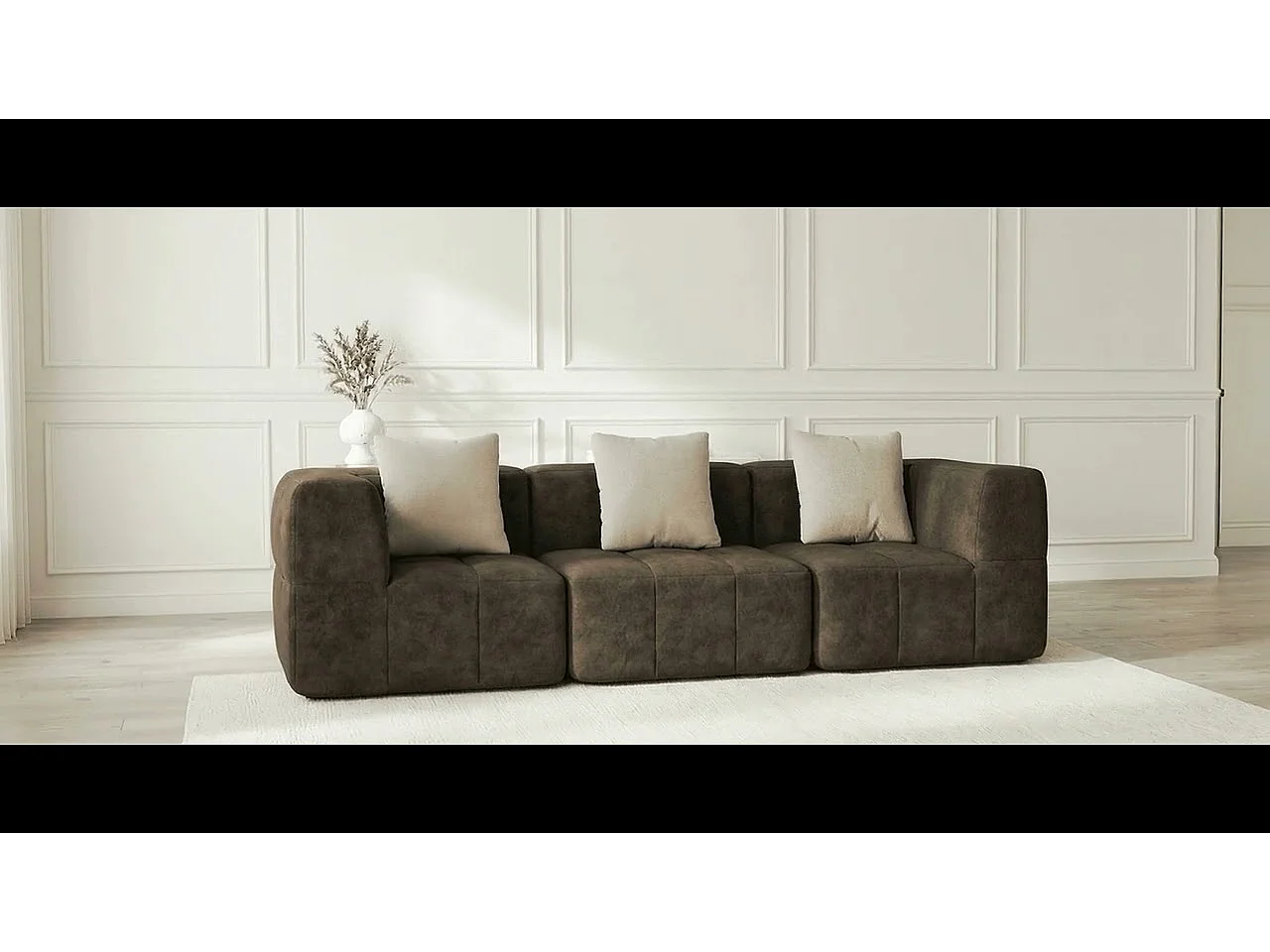 Coco Living Canapé 3 places Eden Simple en flannelle - chocolat et beige