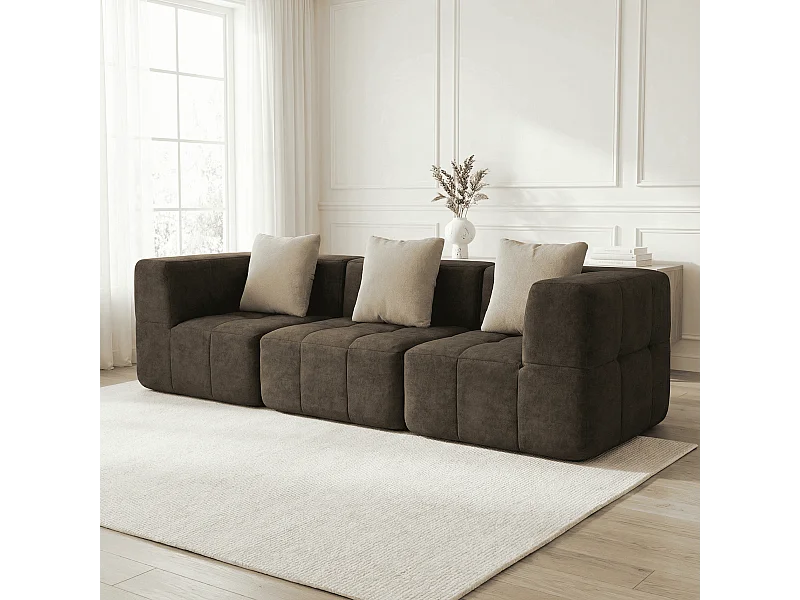 3-zits Eden Simple bank in flanel - Chocolade en beige