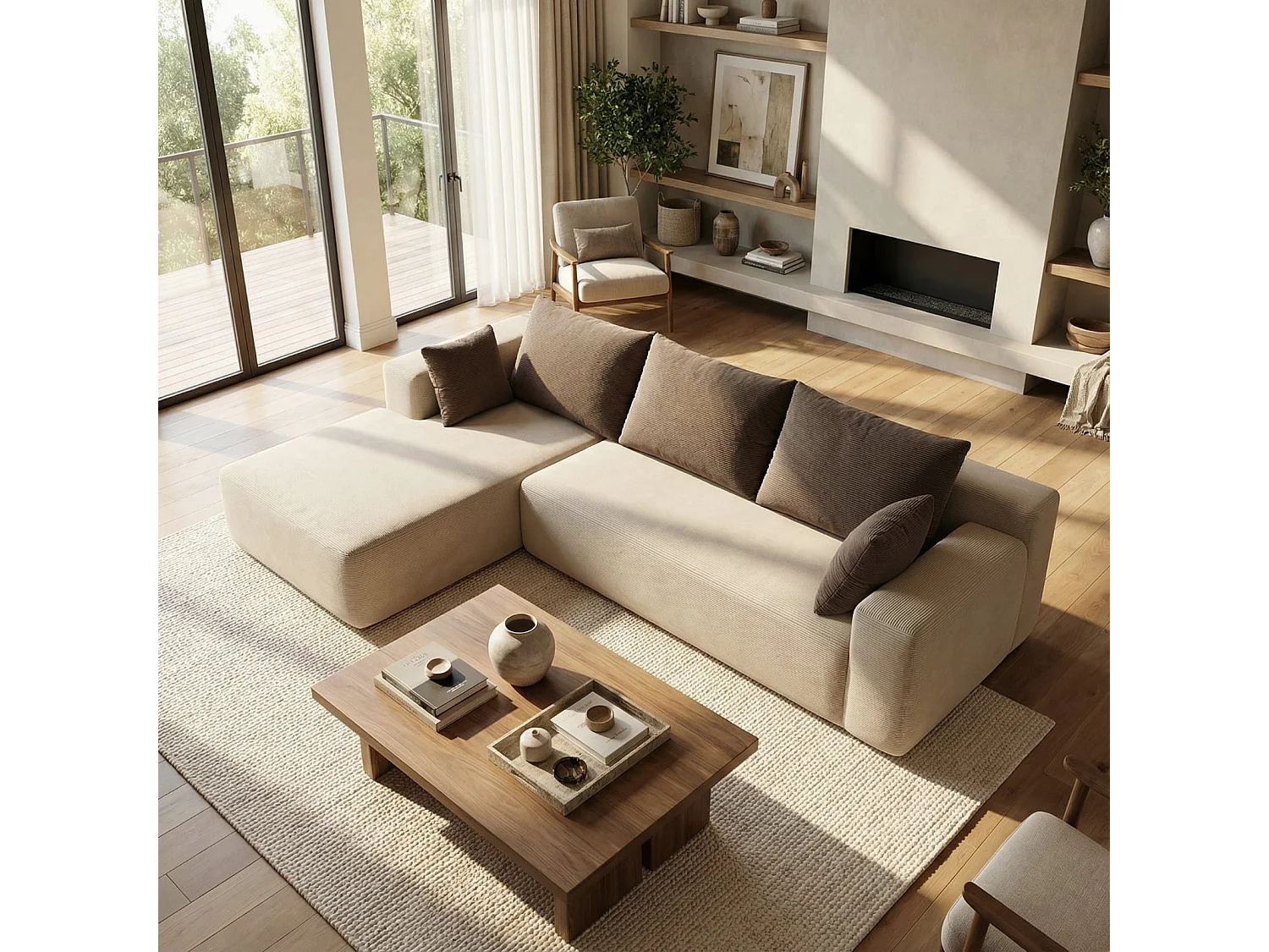Coco Living Luna Hoekbank 3-zits - Zand Bruin Links - 267 X 175 X 70 Cm