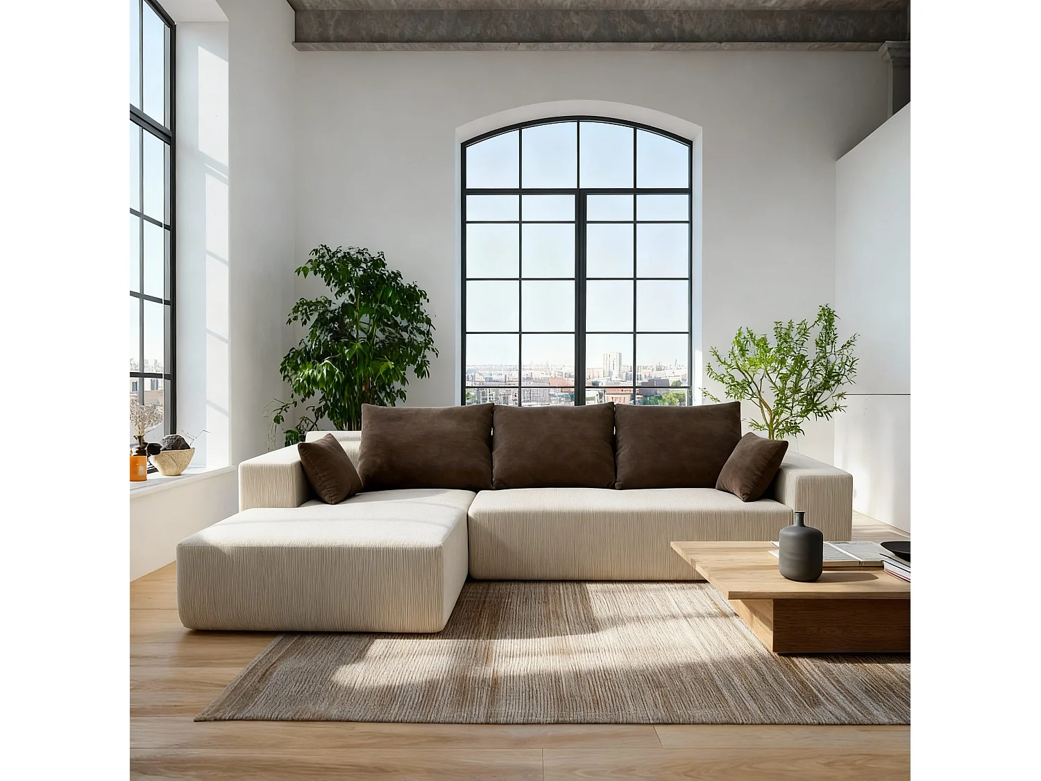 Coco Living Luna Hoekbank 3-zits - Zand Bruin Links - 267 X 175 X 70 Cm