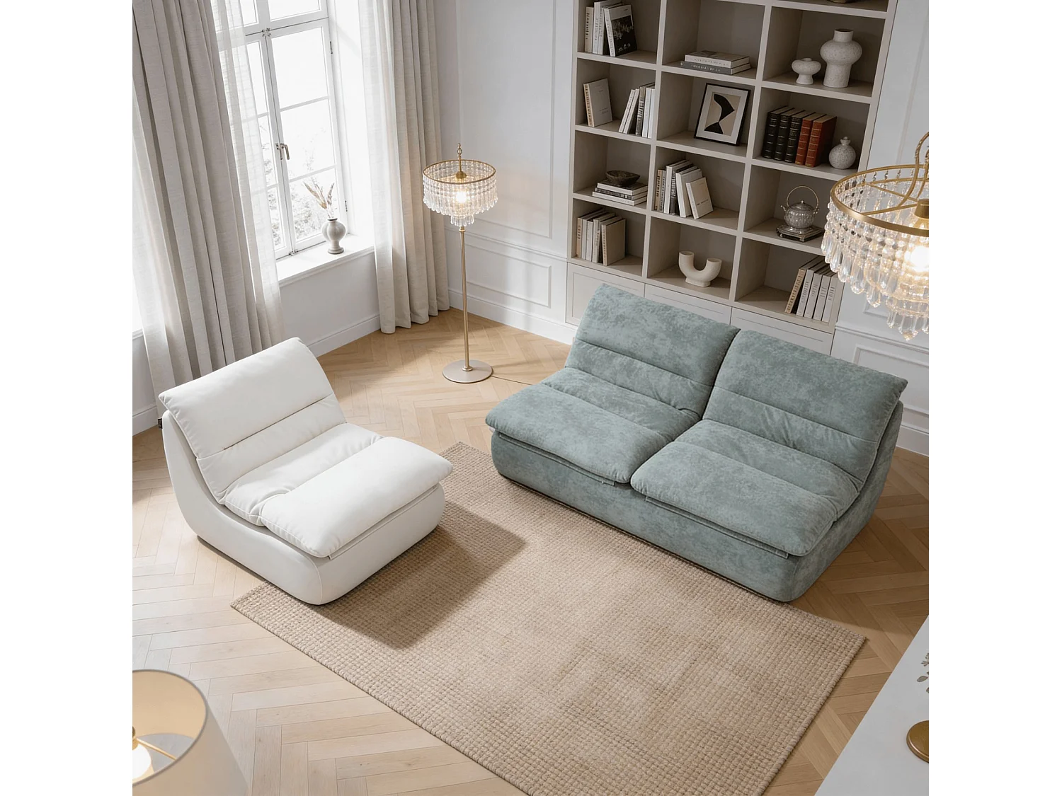 Coco Living Pack Nuvia Living 3 places - sauge et blanc