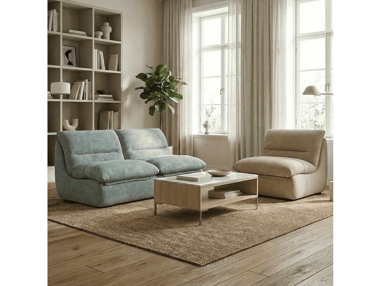 Coco Living Pack Nuvia Living 3 places - sauge et sable