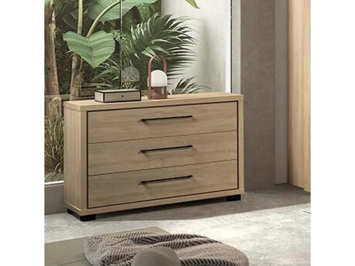 Commode 3 tiroirs  aspect bois et noir - LUDY