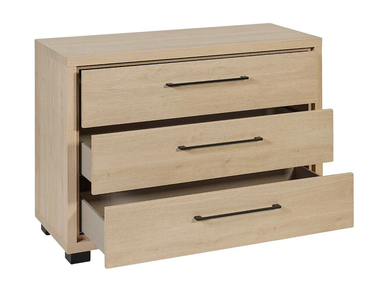 Commode 3 tiroirs  aspect bois et noir - LUDY