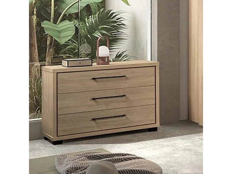 Commode 3 tiroirs  aspect bois et noir - LUDY