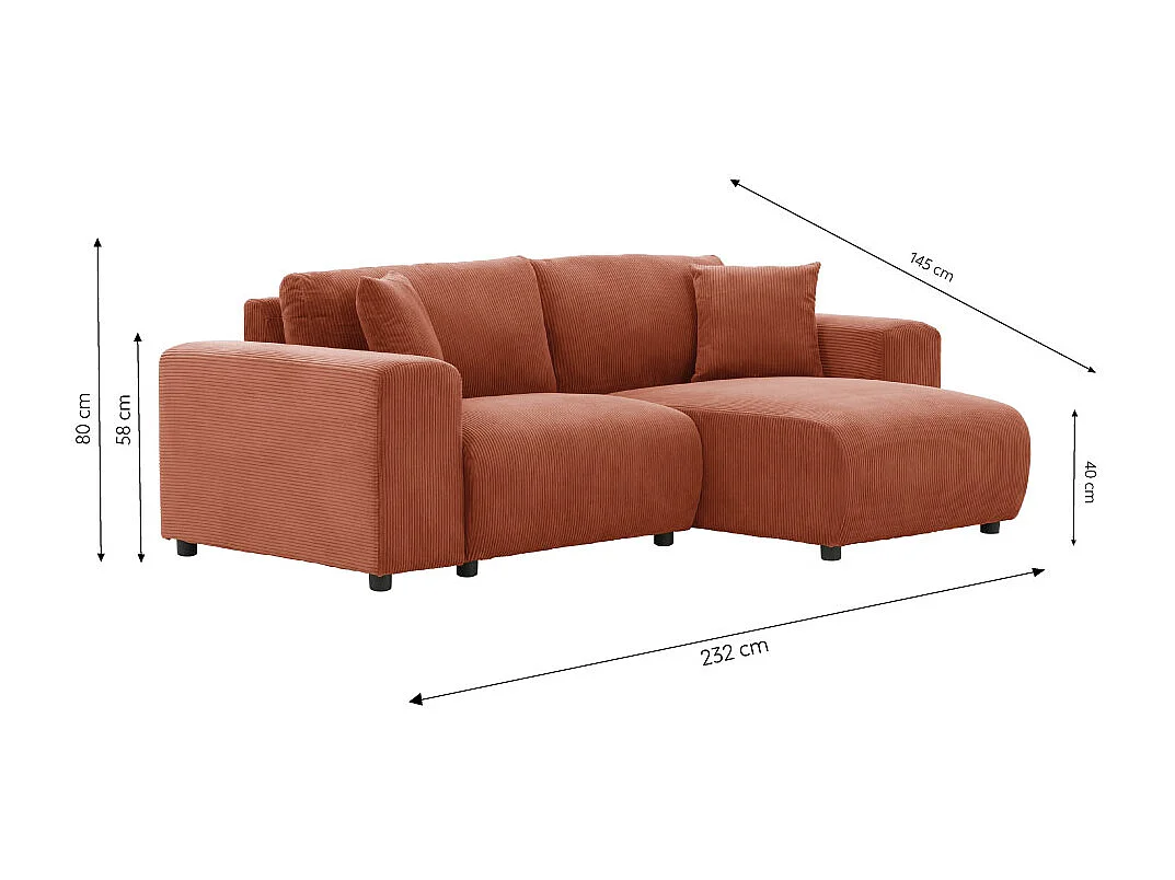Canapé d'angle modulable 3 places en velours côtelé terracotta ABERDEEN