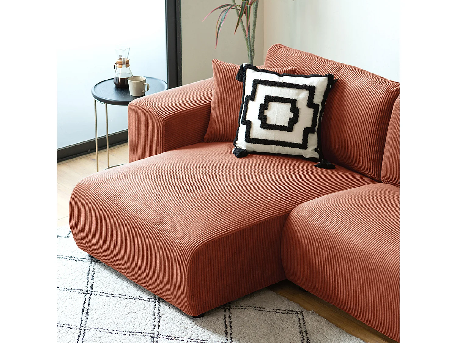 Canapé d'angle modulable 3 places en velours côtelé terracotta ABERDEEN