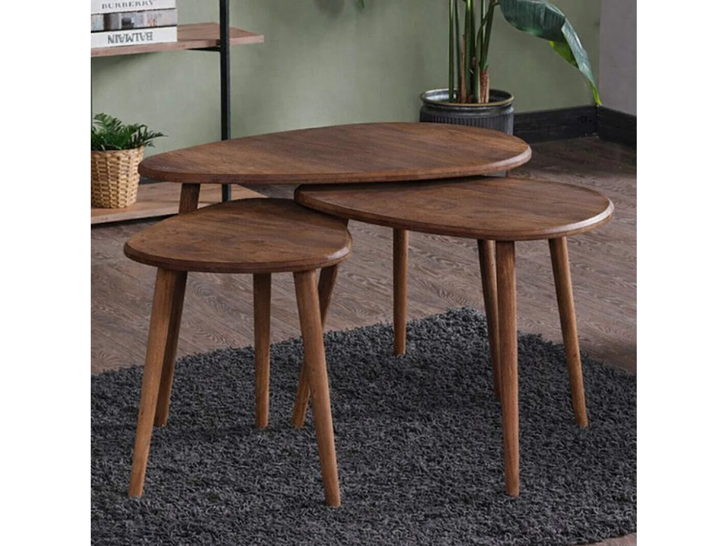Set de 3 tables gigognes design effet noyer TIRA