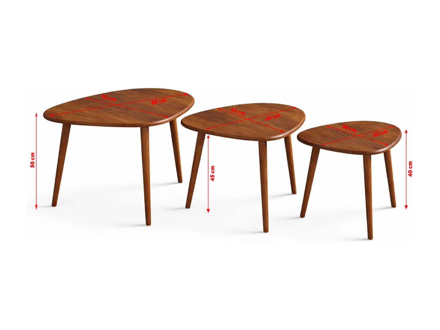 Set de 3 tables gigognes design effet noyer TIRA