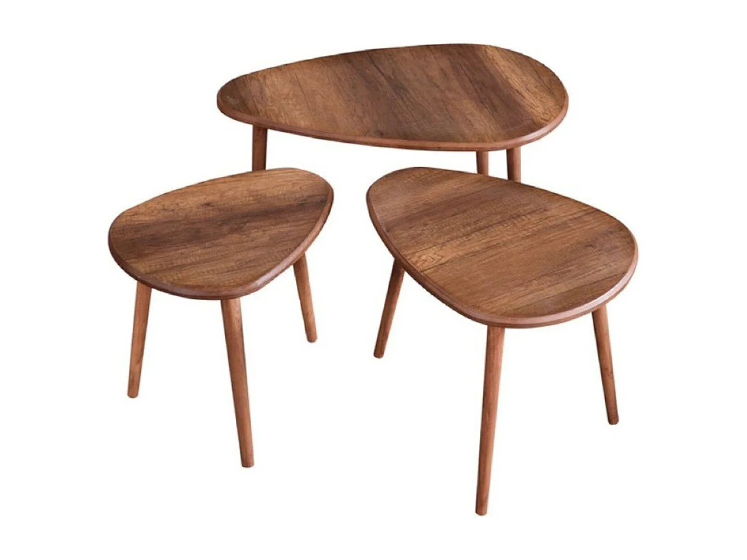 Set de 3 tables gigognes design effet noyer TIRA