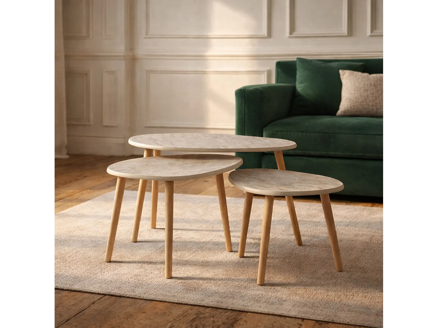 Set de 3 tables gigognes design effet travertin TIRA