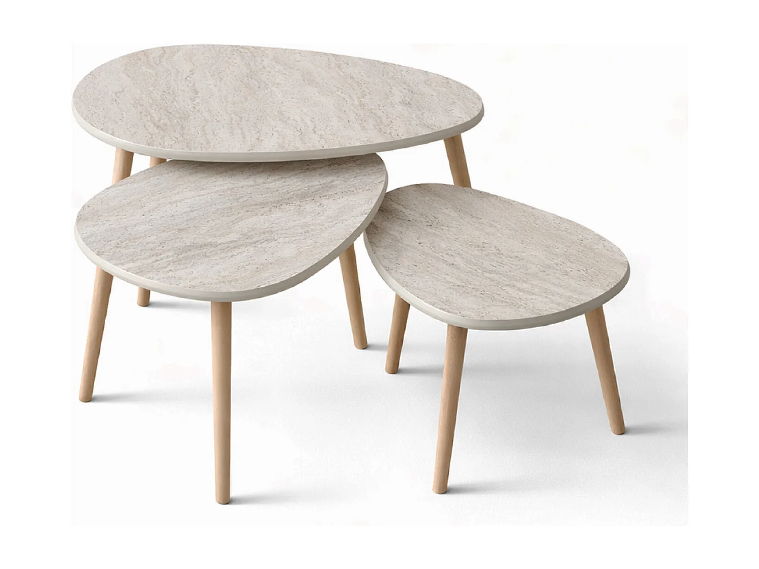 Set de 3 tables gigognes design effet travertin TIRA