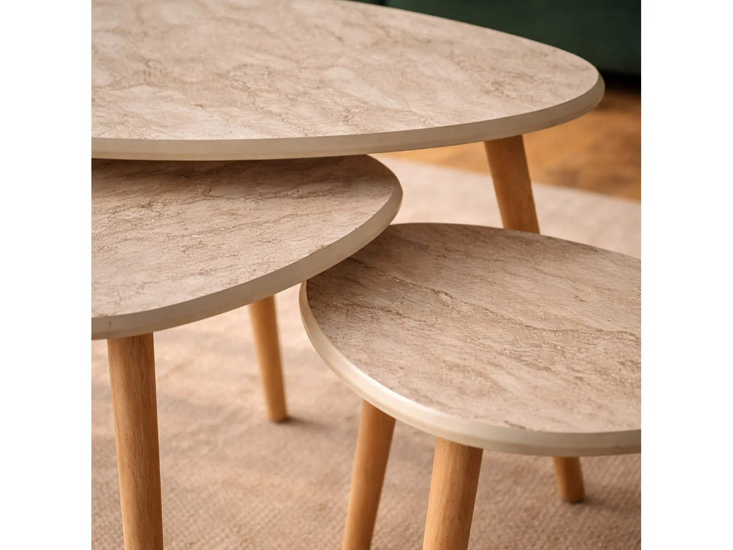 Set de 3 tables gigognes design effet travertin TIRA