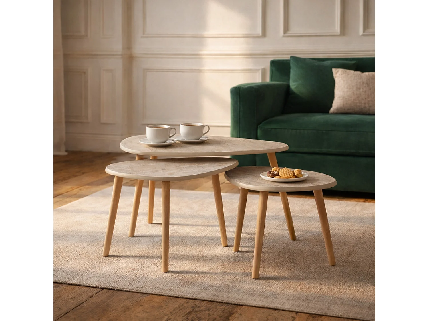 Set de 3 tables gigognes design effet travertin TIRA