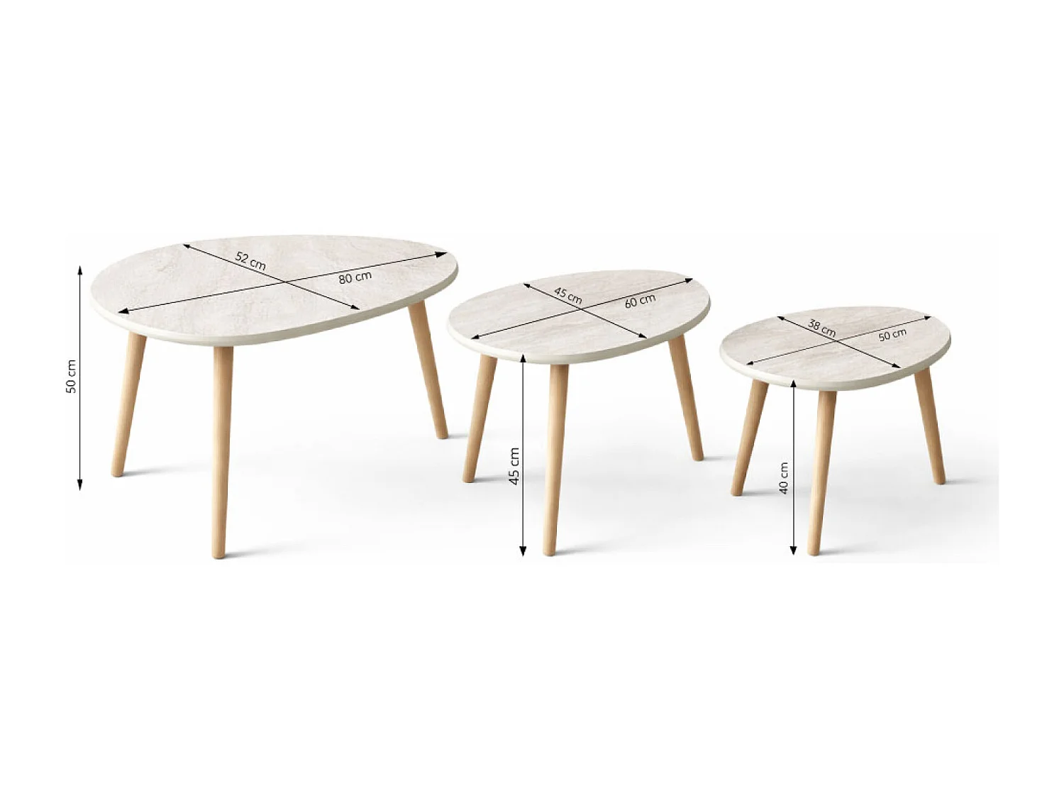 Set de 3 tables gigognes design effet travertin TIRA