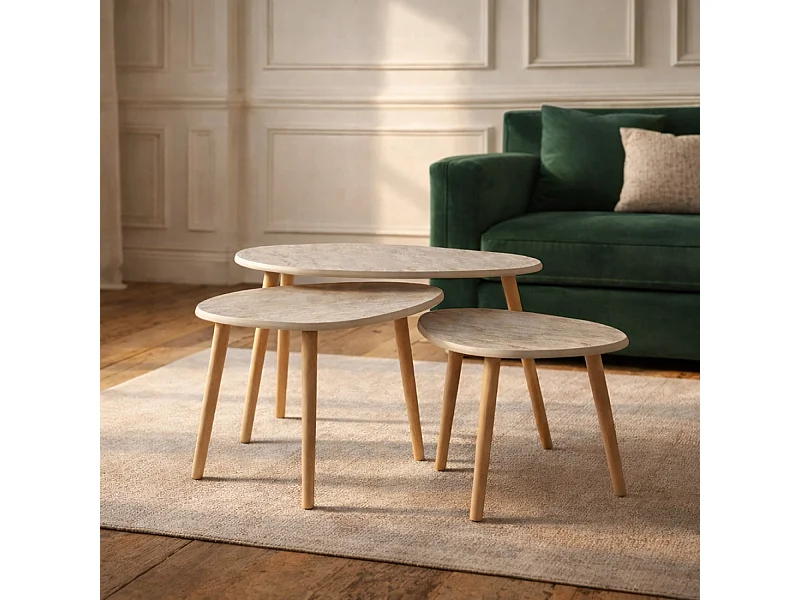 Set de 3 tables gigognes design effet travertin TIRA