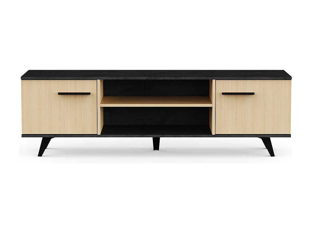 Meuble TV 2 portes avec rangement couleur chêne / anthracite - Largeur 151,4 x Profondeur 39,3 x Hauteur 46,2 cm