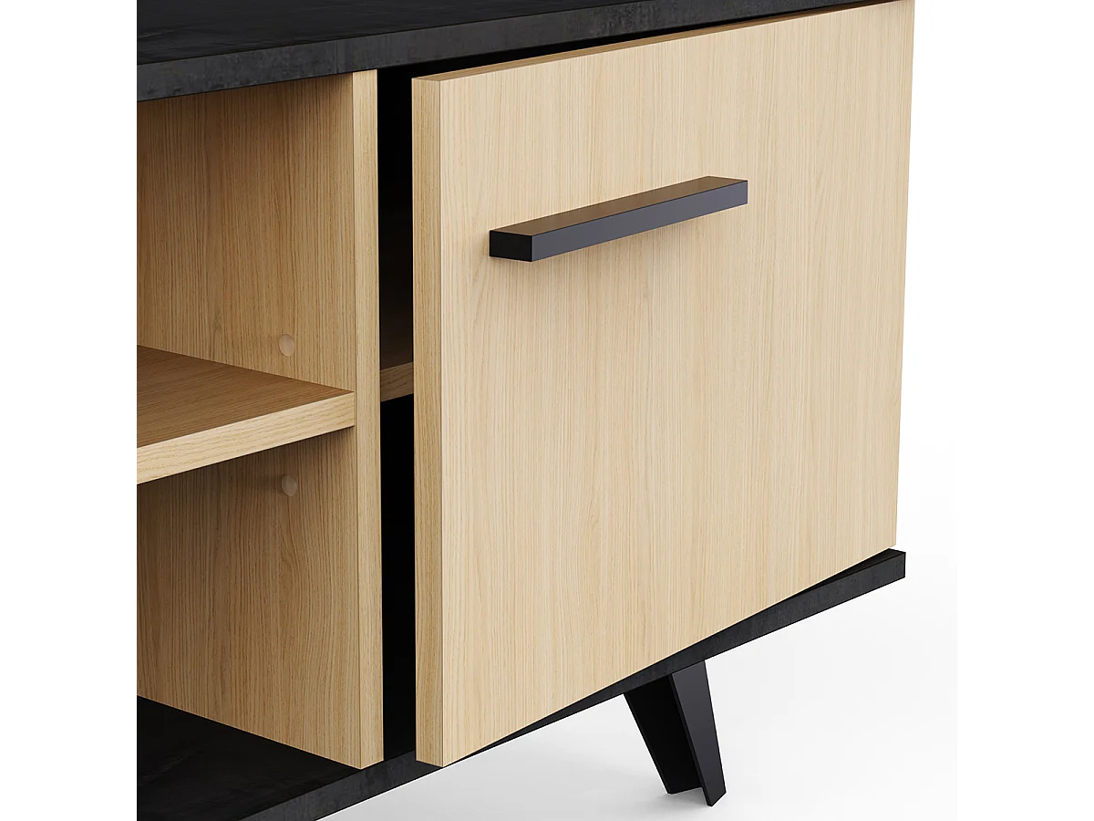 Meuble TV 2 portes avec rangement couleur chêne / anthracite - Largeur 151,4 x Profondeur 39,3 x Hauteur 46,2 cm