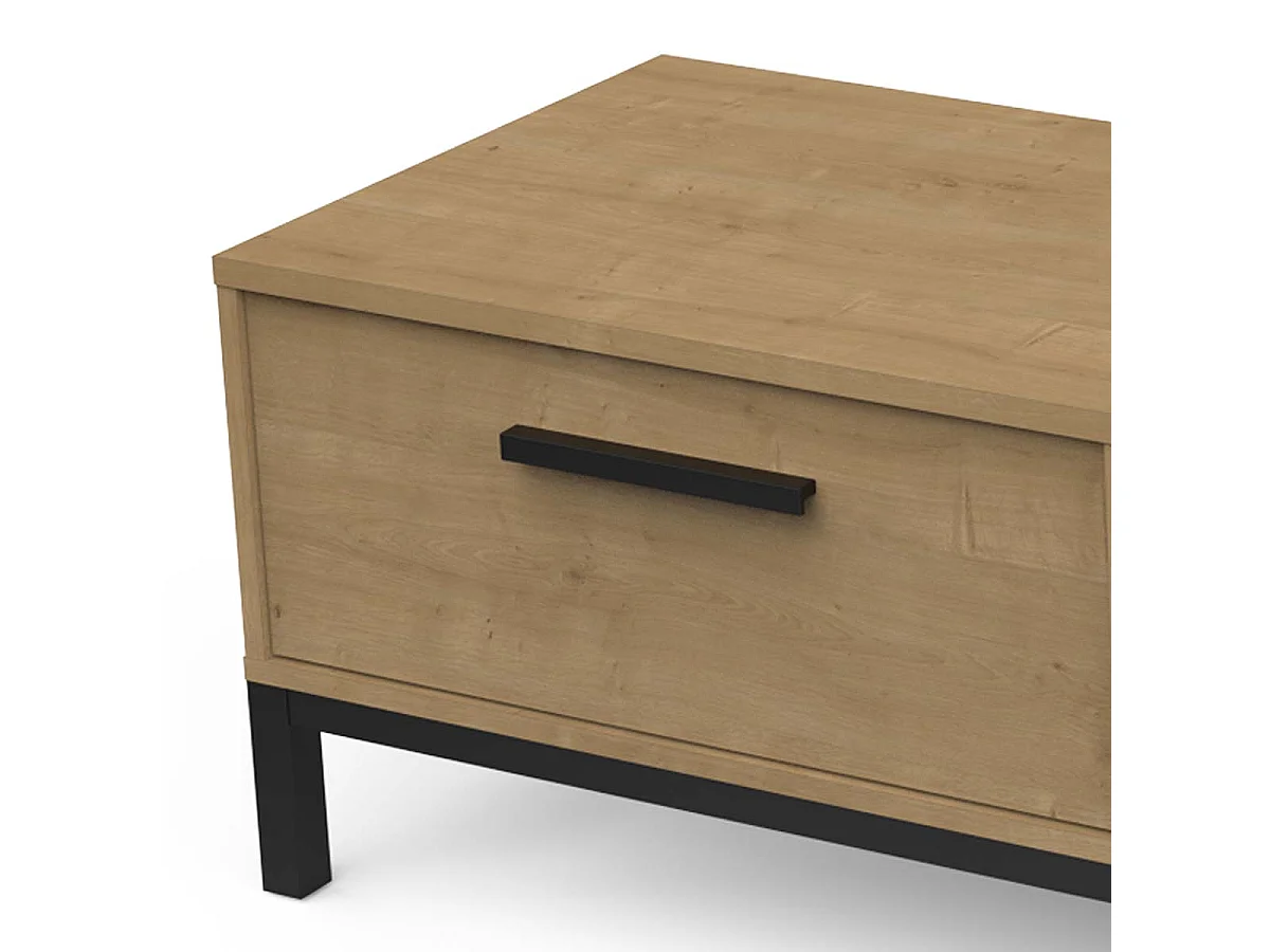 Meuble TV avec rangement 1 niche 1 tiroir couleur chêne / noir mat - Largeur 183 x Profondeur 44,9 x Hauteur 41,3 cm