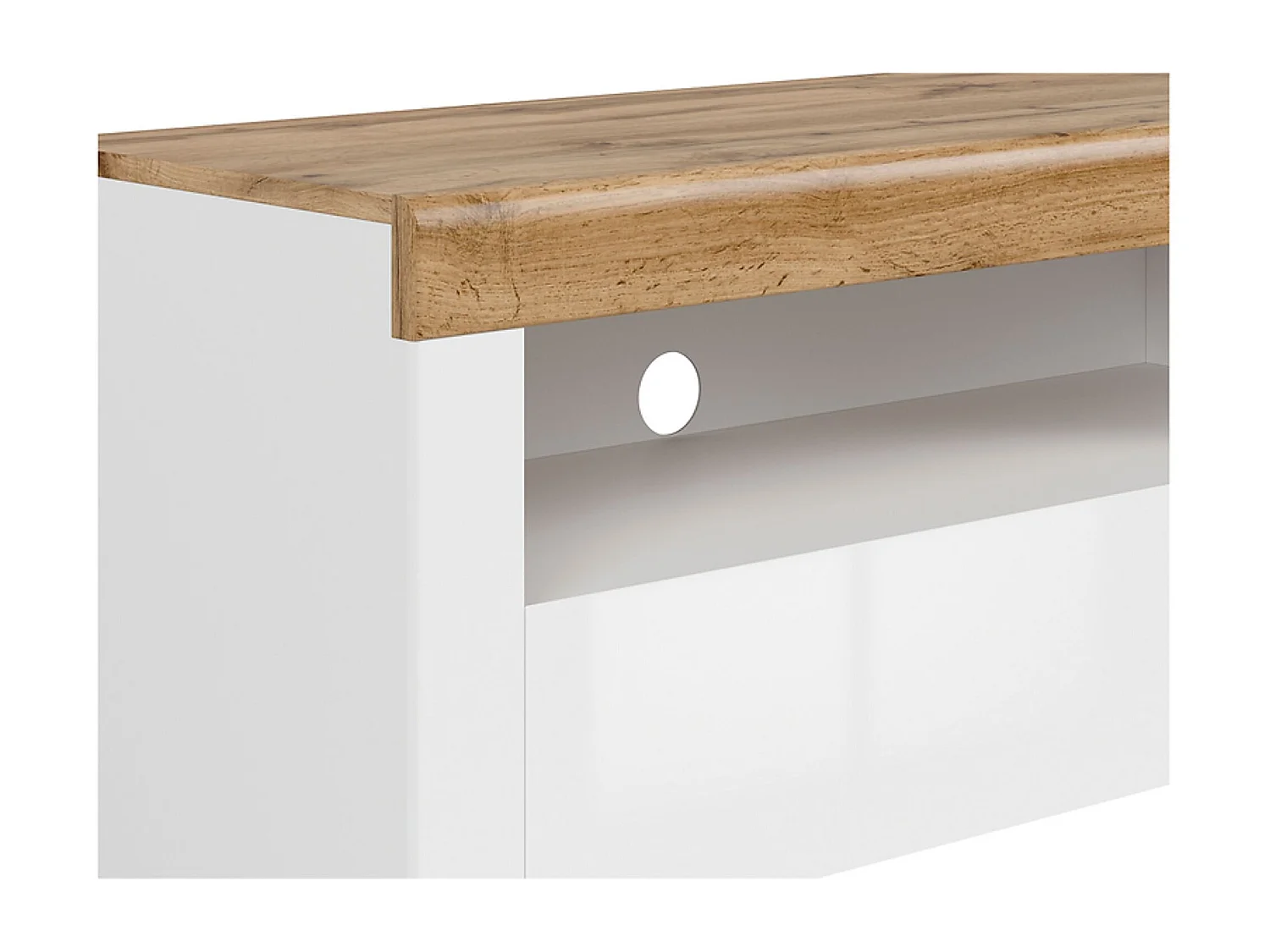 Meuble TV avec tiroir et étagère,coloris Blanc/Chêne wotan - Longueur 106 x Profondeur 42 x Hauteur 50,5 cm