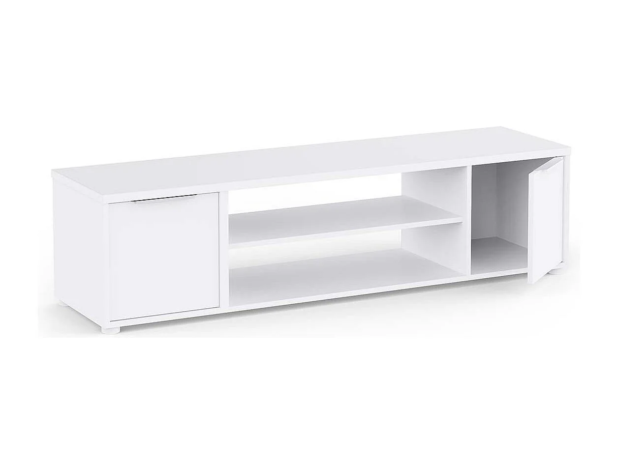 Meuble TV avec rangement couleur blanc mat - Largeur 151,4 x Profondeur 39,6 x Hauteur 39,1 cm