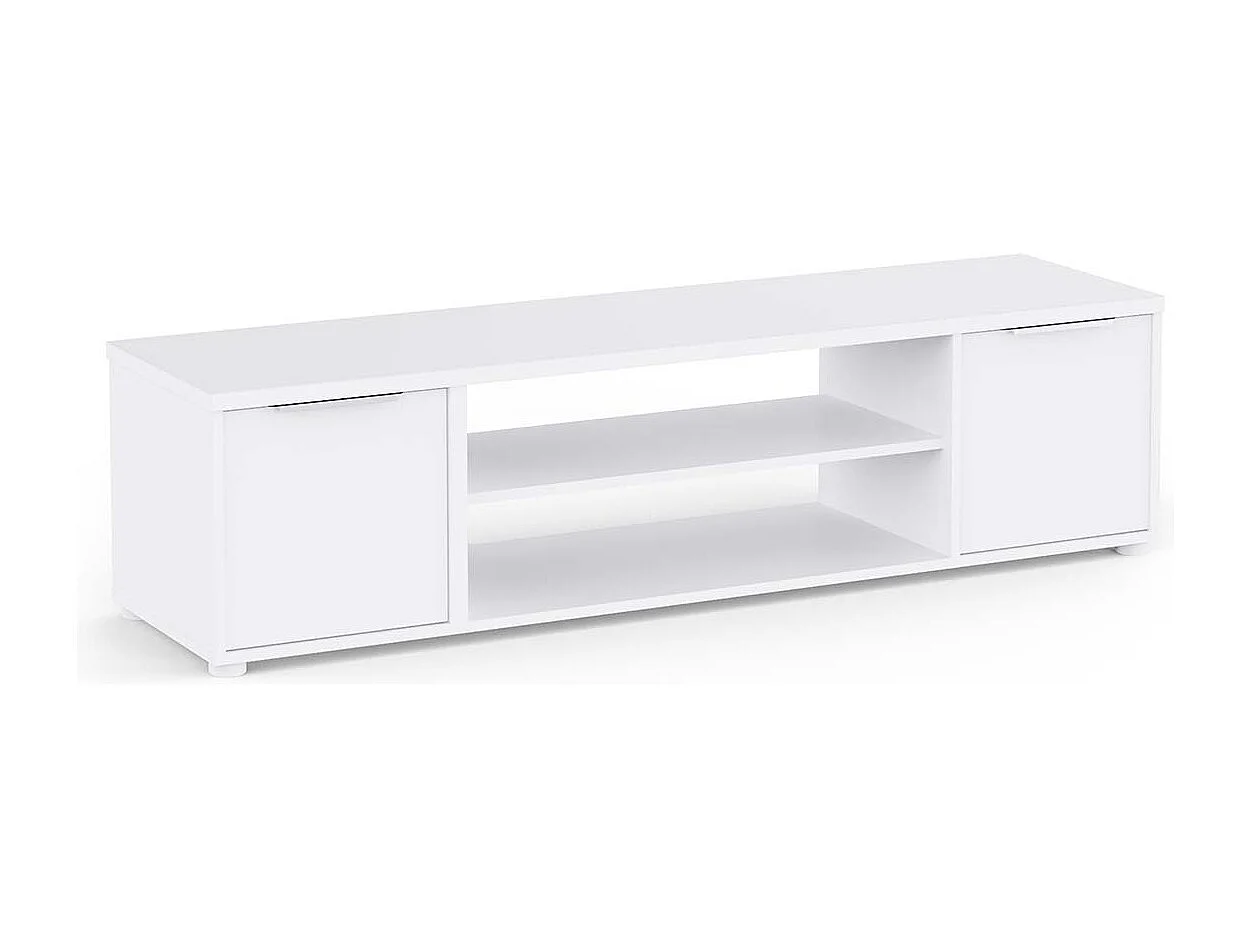 Meuble TV avec rangement couleur blanc mat - Largeur 151,4 x Profondeur 39,6 x Hauteur 39,1 cm