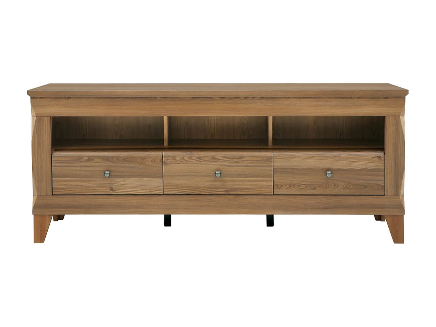 Meuble TV avec 3 tiroirs soft-close et une étagère coloris Mélèze doré - Longueur 156 x Profondeur 47 x Hauteur 64 cm