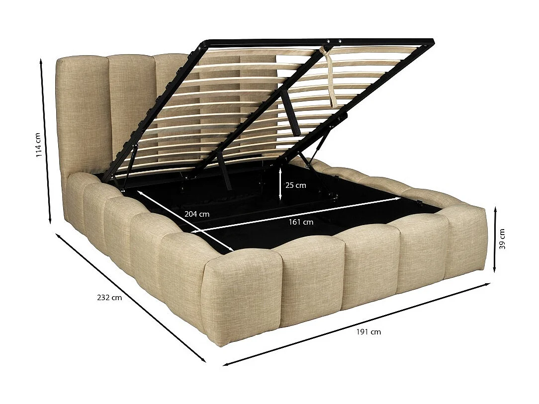 Lit coffre 160x200cm NEST + 1 sommier / Beige
