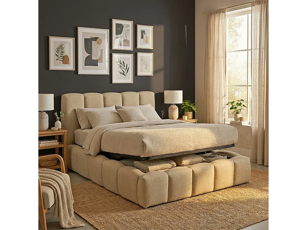 Lit coffre 160x200cm NEST + 1 sommier / Beige