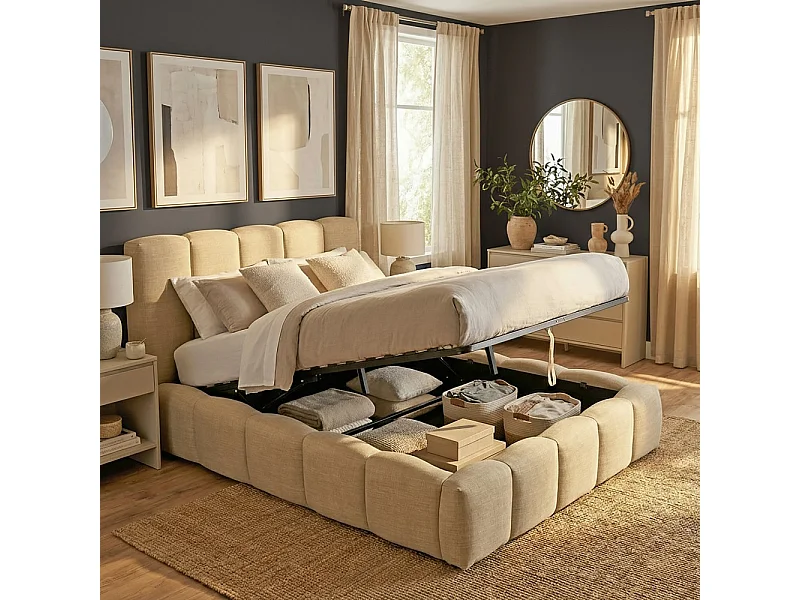 Lit coffre 160x200cm NEST + 1 sommier / Beige