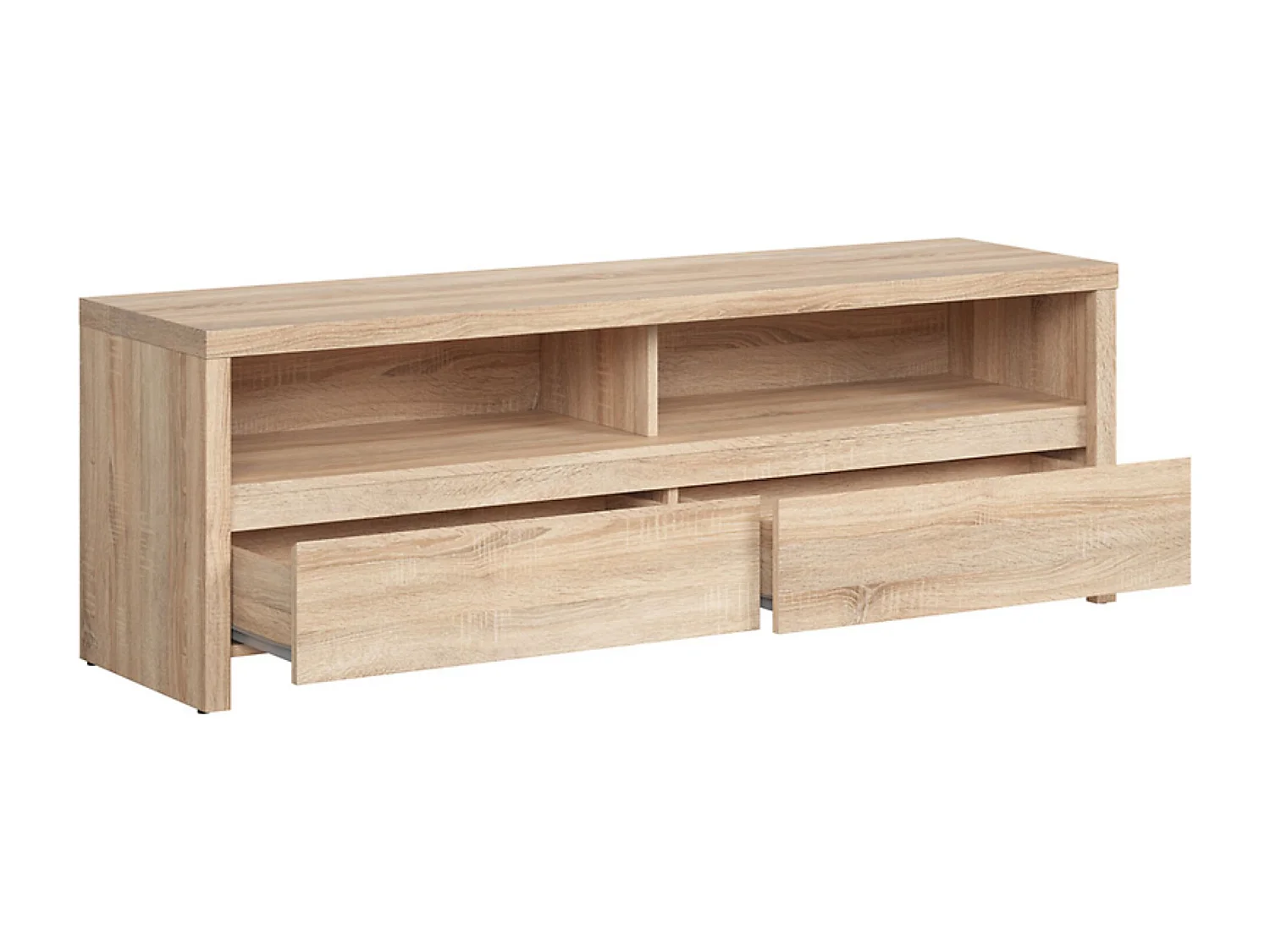 Meuble TV avec 2 tiroirs et une étagère, coloris chêne Sonoma - Longueur 143,5 x Hauteur 48,5 x Profondeur 40,5 cm