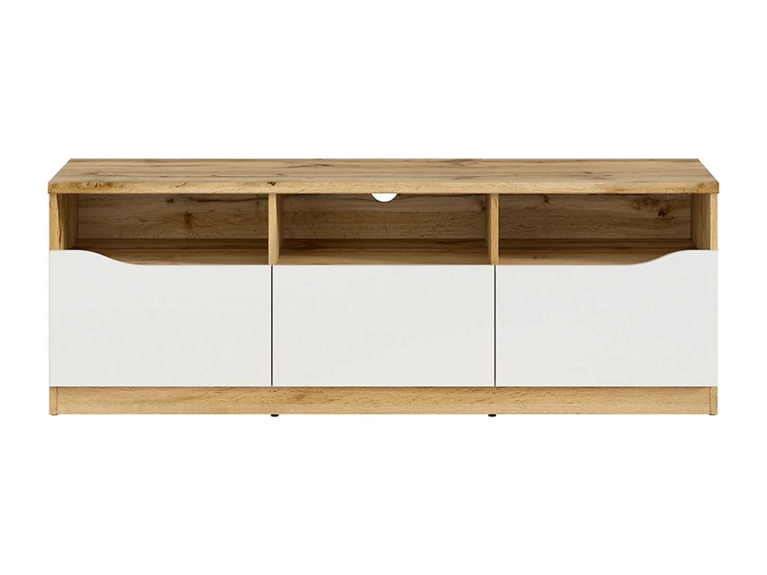 Meuble TV avec 3 tiroirs, coloris chêne Wotan/blanc brillant - Longueur 135 x Profondeur 39,5 x Hauteur 47,5 cm