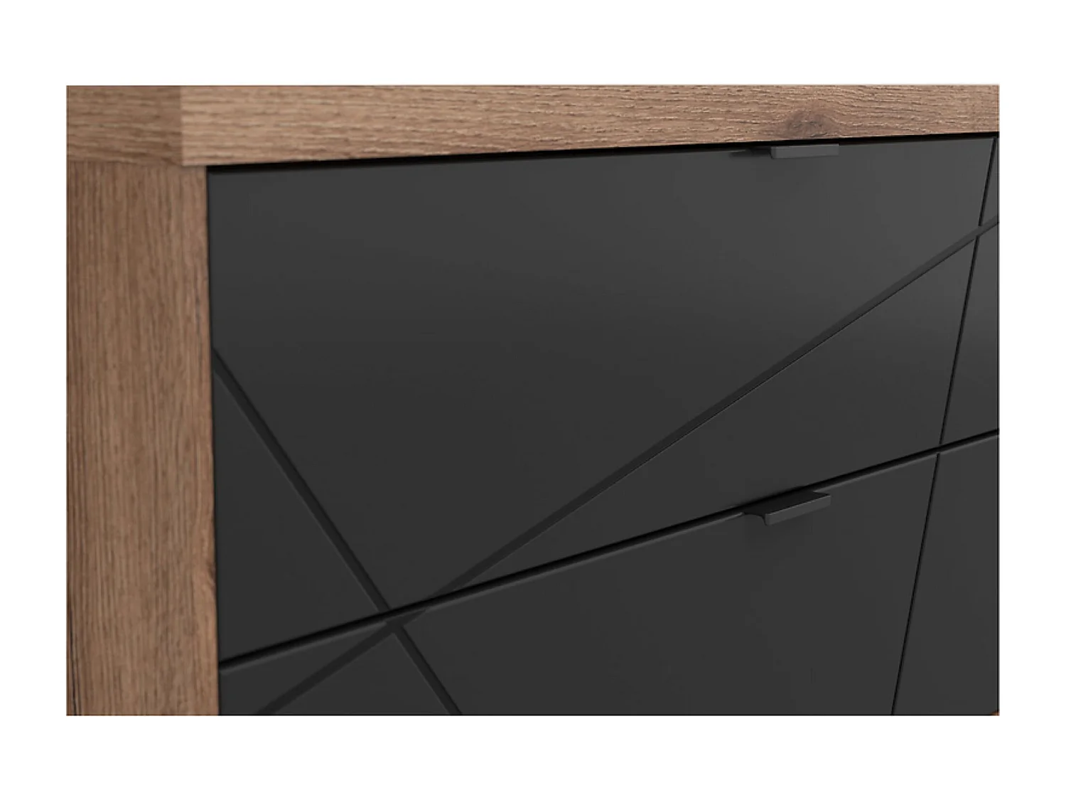 Meuble TV avec 2 tiroirs et une étagère, coloris Chêne delano / Noir mat - Longueur 156 x Profondeur 42,5 x Hauteur 61 cm