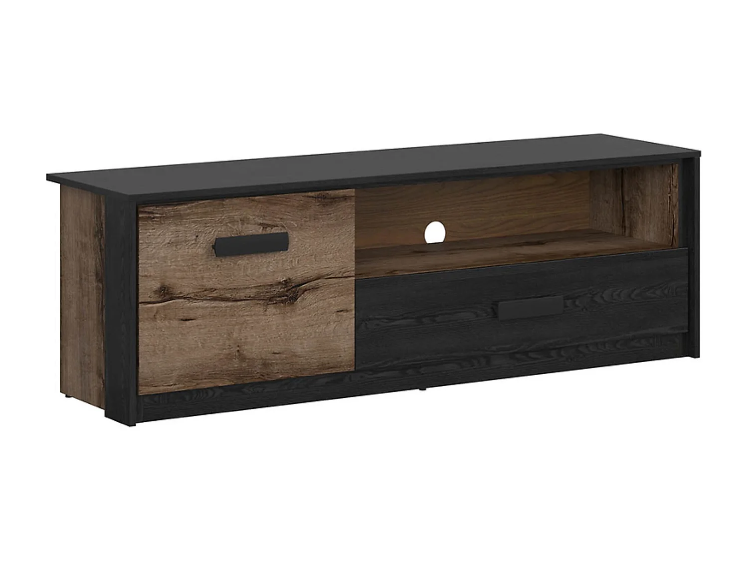 Meuble TV avec 1 porte et tiroir,coloris Chêne marron foncé/Chêne noir - Longueur 150 x Profondeur 41 x Hauteur 49 cm