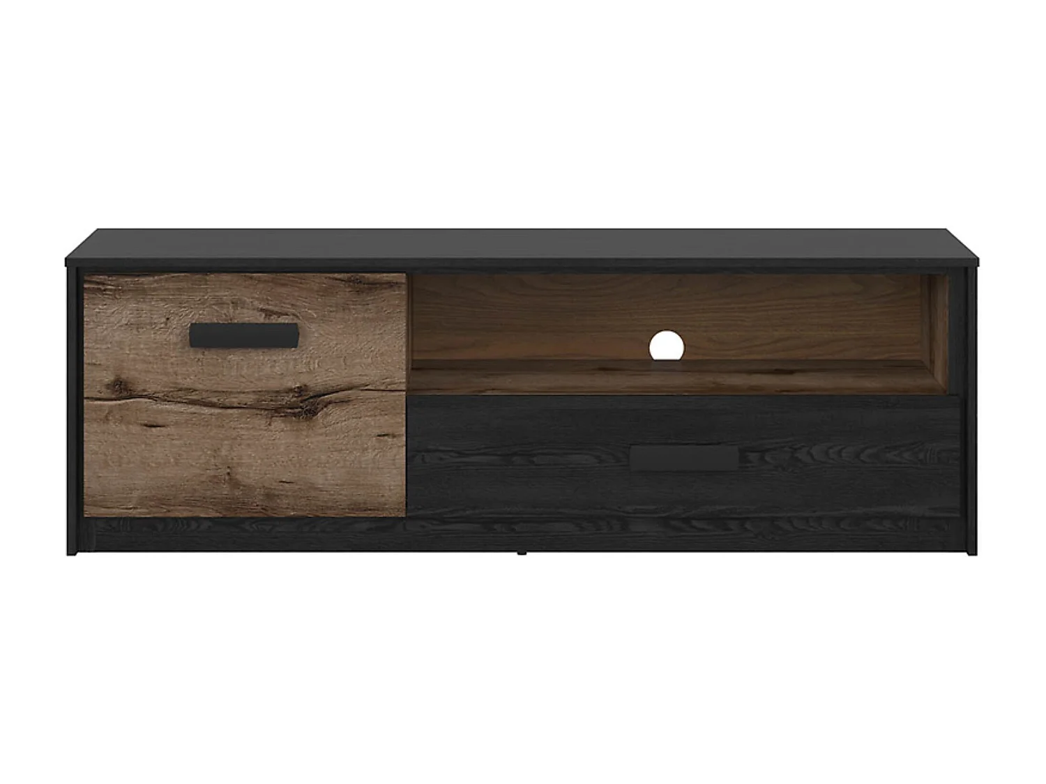 Meuble TV avec 1 porte et tiroir,coloris Chêne marron foncé/Chêne noir - Longueur 150 x Profondeur 41 x Hauteur 49 cm