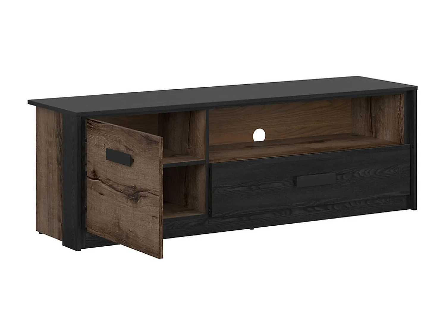 Meuble TV avec 1 porte et tiroir,coloris Chêne marron foncé/Chêne noir - Longueur 150 x Profondeur 41 x Hauteur 49 cm