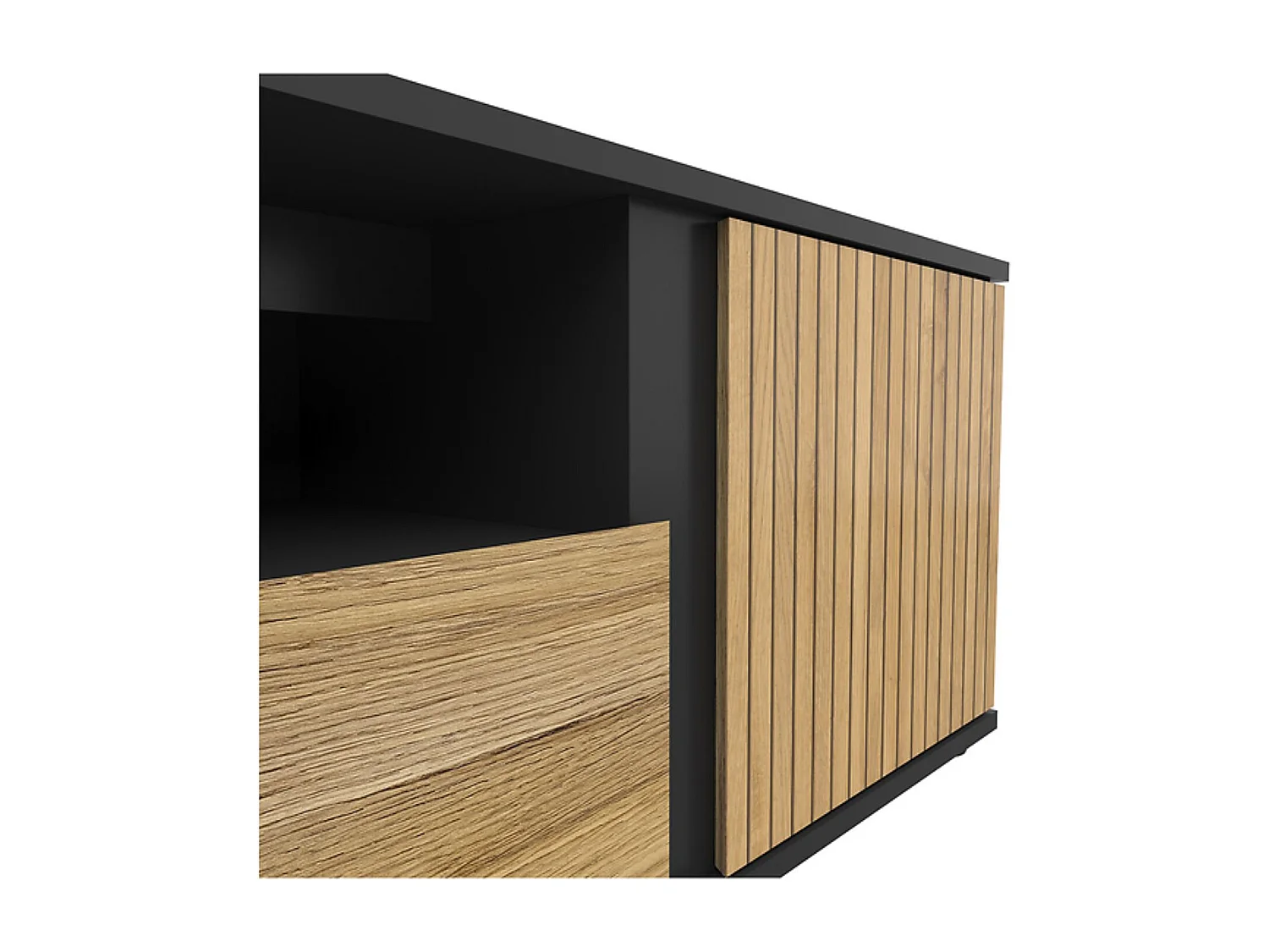 Meuble TV  avec 1 porte et tiroir,coloris Chêne/Noir - Longueur 155 x Profondeur 45,5 x Hauteur 47 cm