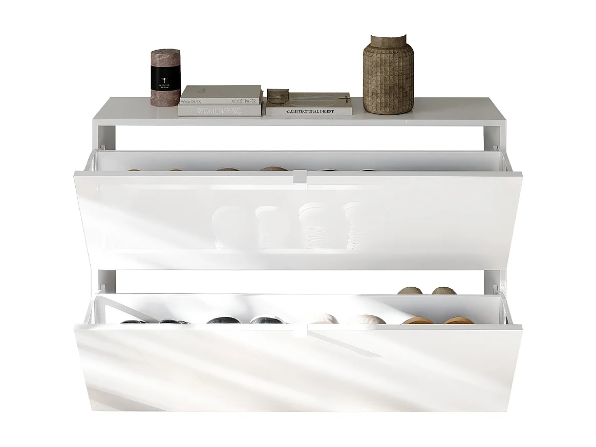 Meuble à chaussures 2 abattants blanc L110 cm SMILE