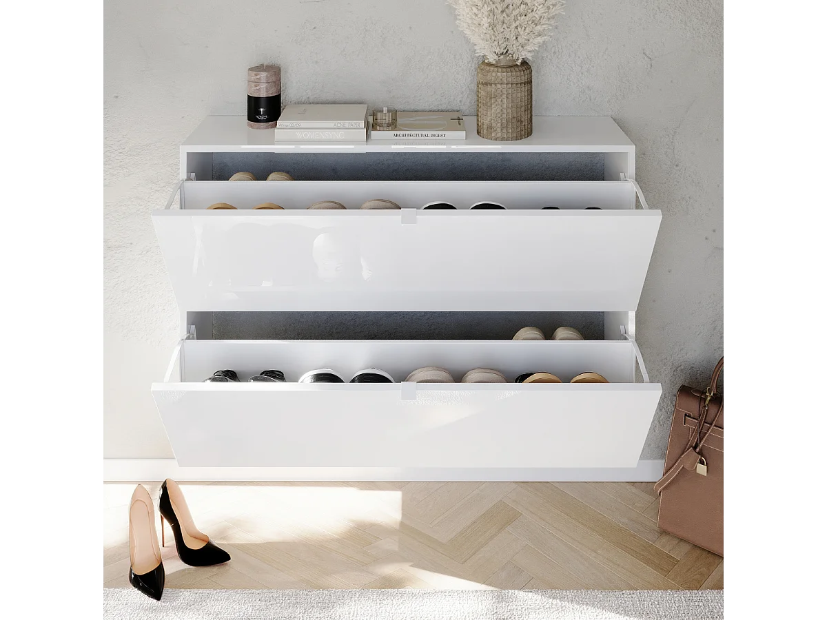 Meuble à chaussures 2 abattants blanc L110 cm SMILE