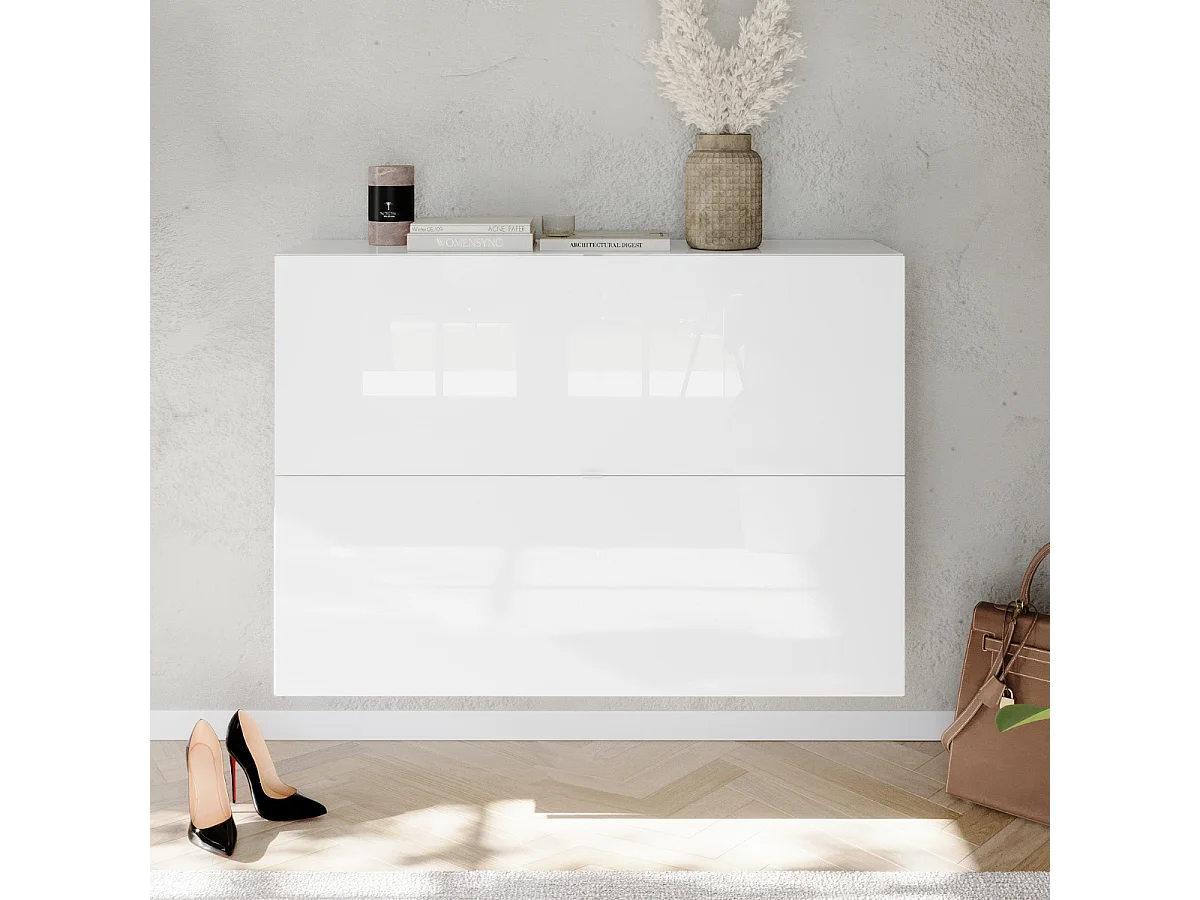 Meuble à chaussures 2 abattants blanc L110 cm SMILE