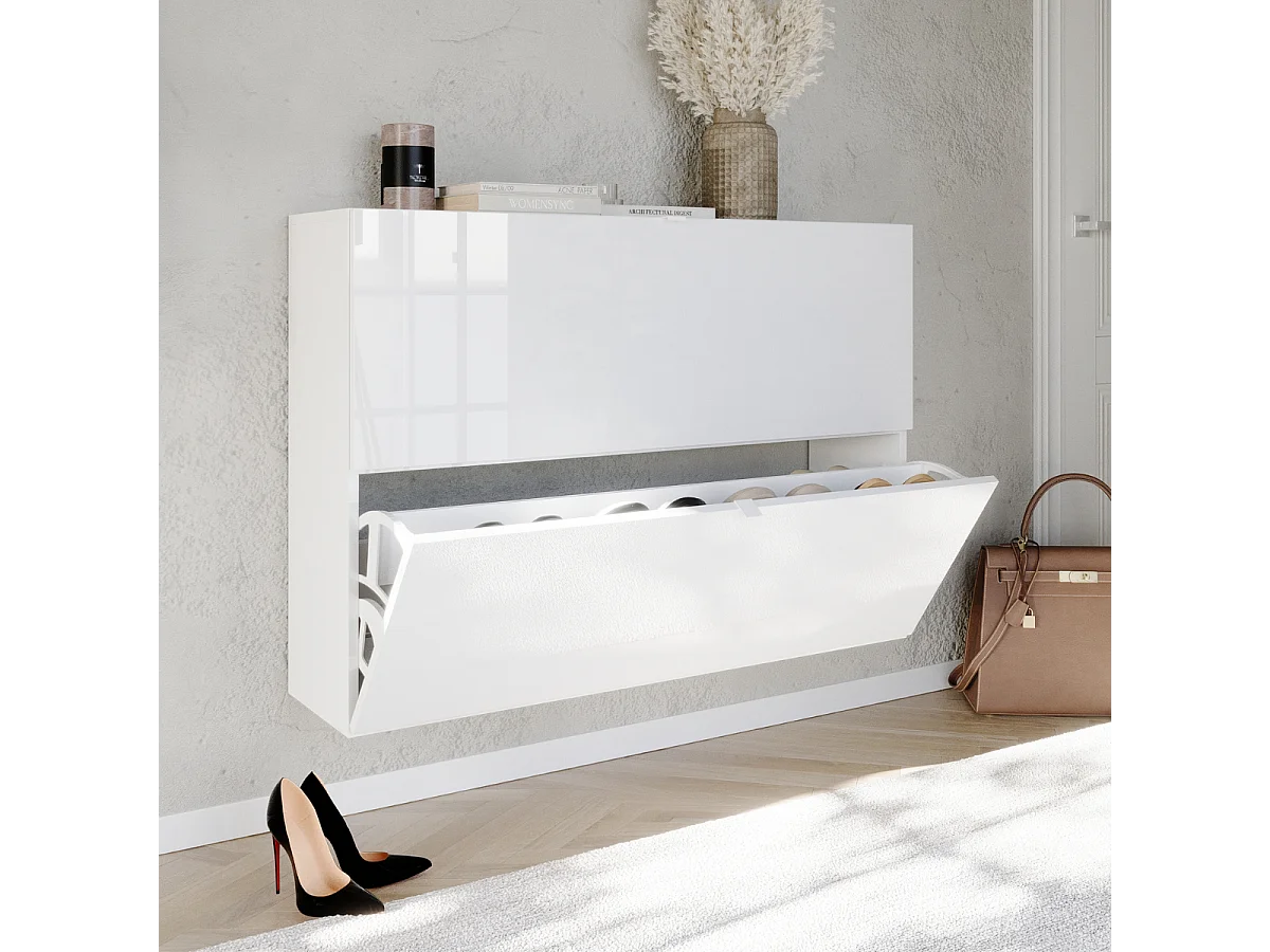 Meuble à chaussures 2 abattants blanc L110 cm SMILE