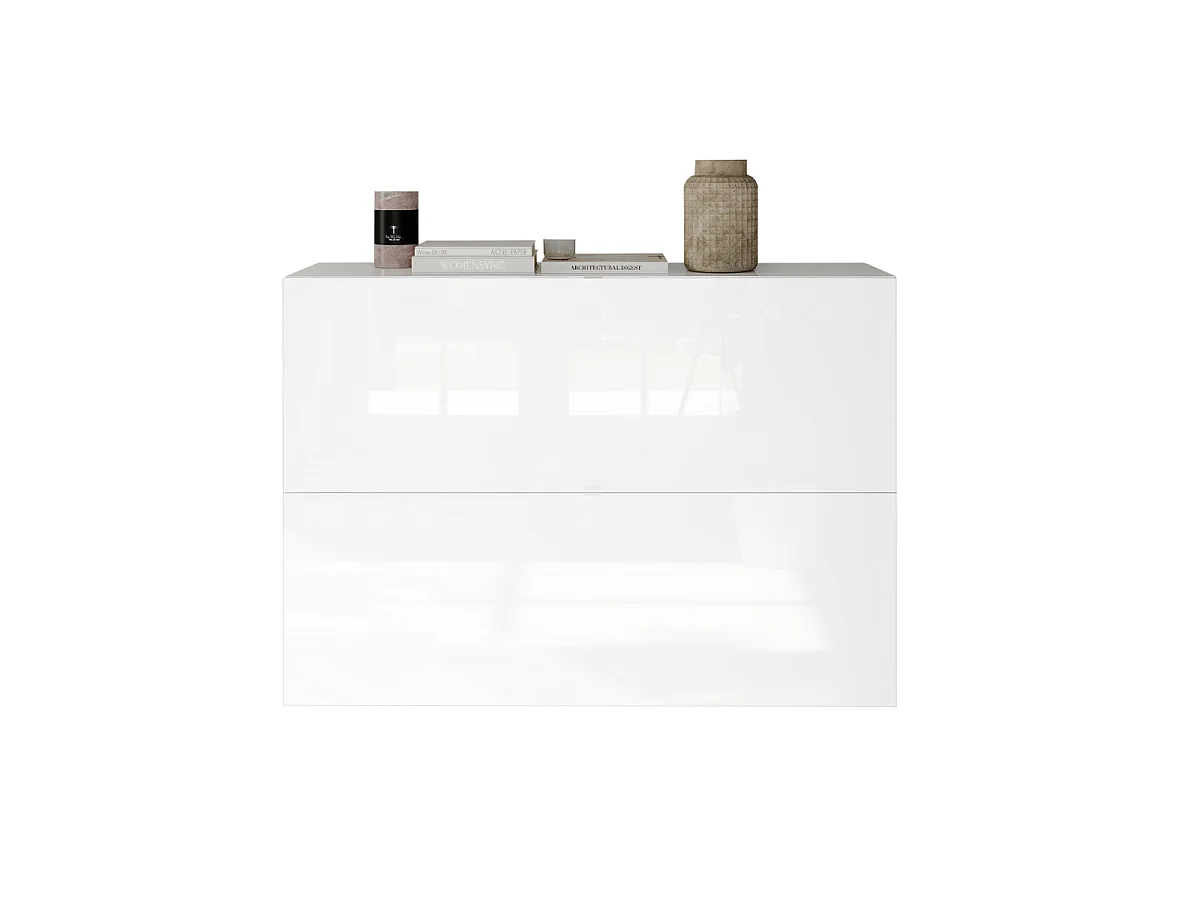 Mobile per scarpe 2 ante ribaltabili decorato bianco lucido L110 cm - SMILE