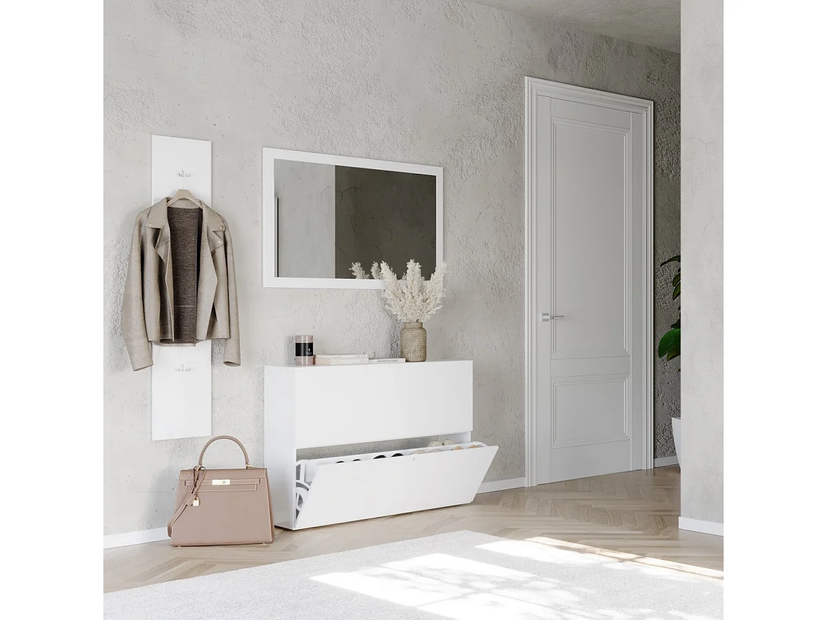 Mobile per scarpe 2 ante ribaltabili decorato bianco lucido L110 cm - SMILE