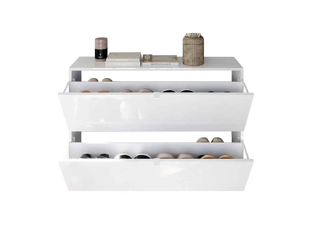 Mobile per scarpe 2 ante ribaltabili decorato bianco lucido L110 cm - SMILE